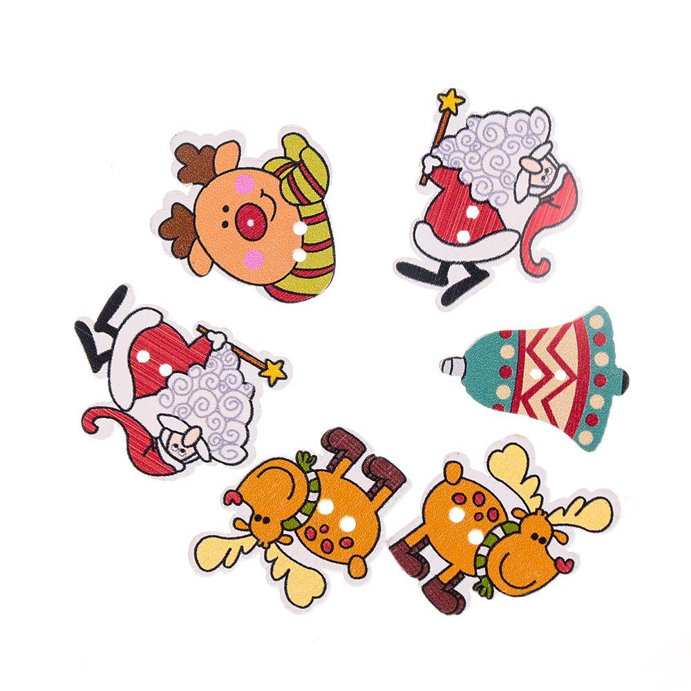 Set 50 Nút Gỗ Họa Tiết Giáng Sinh / Năm Mới / Ông Già Noel Làm Scrapbook Thủ Công