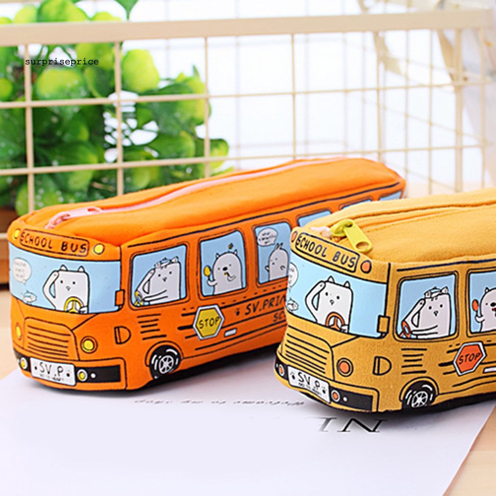 Túi đựng bút chất liệu canvas họa tiết xe buýt đáng yêu xinh xắn