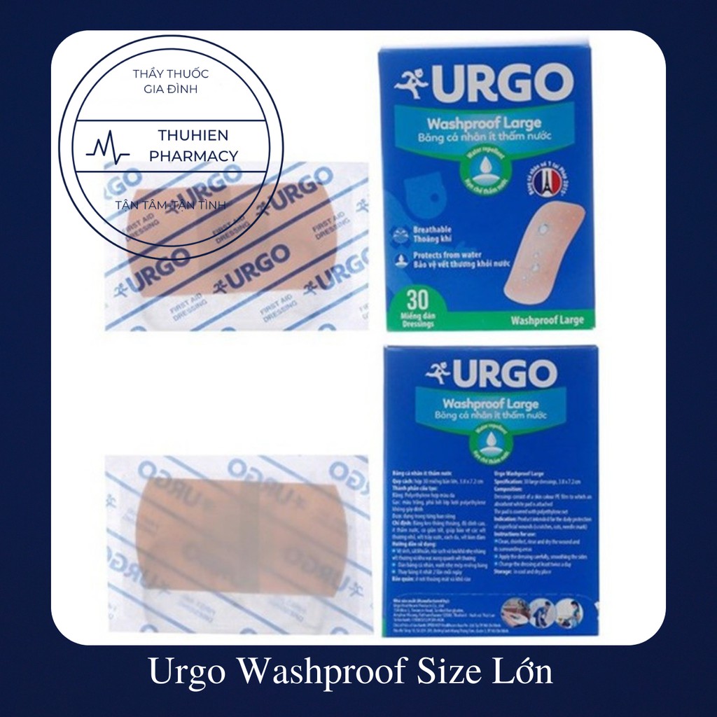 Băng cá nhân chống thấm Urgo Washproof Size Lớn (Hộp 30 miếng)