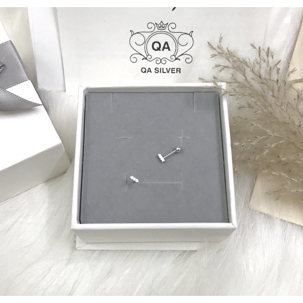 Khuyên tai bạc 925 thanh bạc khảm đá chốt bi vặn S925 MINIMAL QA Silver Earrings EA220810