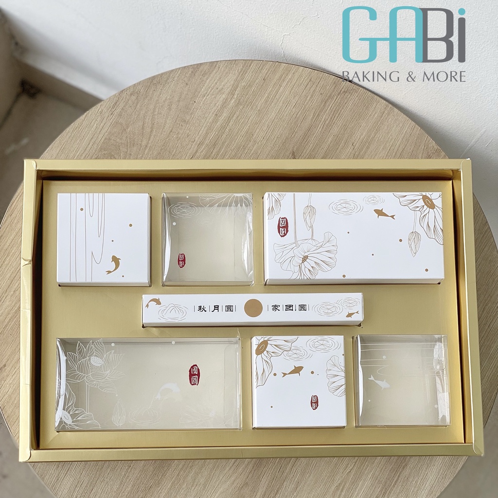 Hộp đựng 8 bánh trung thu 50-75g sen trắng có quai xách