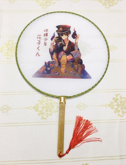 Quạt jibaku shounen hanako-kun cán gỗ vải lụa phong cách hàn quốc