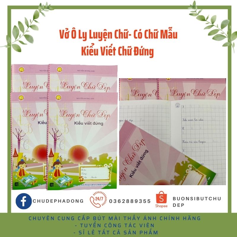 Vở Ô Ly Chữ Đứng - Vở Luyện Chữ Đứng Dòng Kẻ Đứng, Có Chữ Mẫu