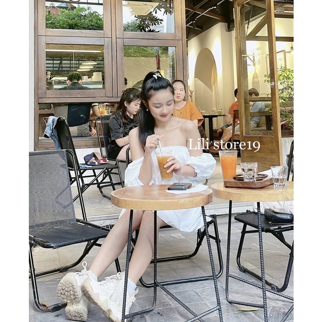 (Video thật)Áo trễ vai tay bồng tiểu thư điệu đà