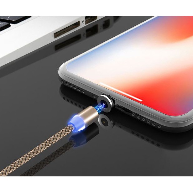 Cáp sạc từ hút nam châm đầu Iphone | micro USB | Type C xoay 360 độ dây dù,có LED cao cấp