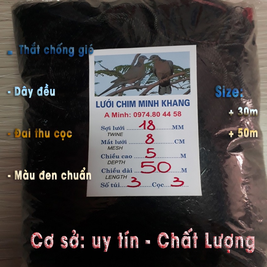 Lưới Bẫy Chim Tàng Hình, Chim Cu Gáy, Cò,Chào Mào, Khướu, Vẹt Mắt Lưới 8cm Cao 5M Giá Rẻ