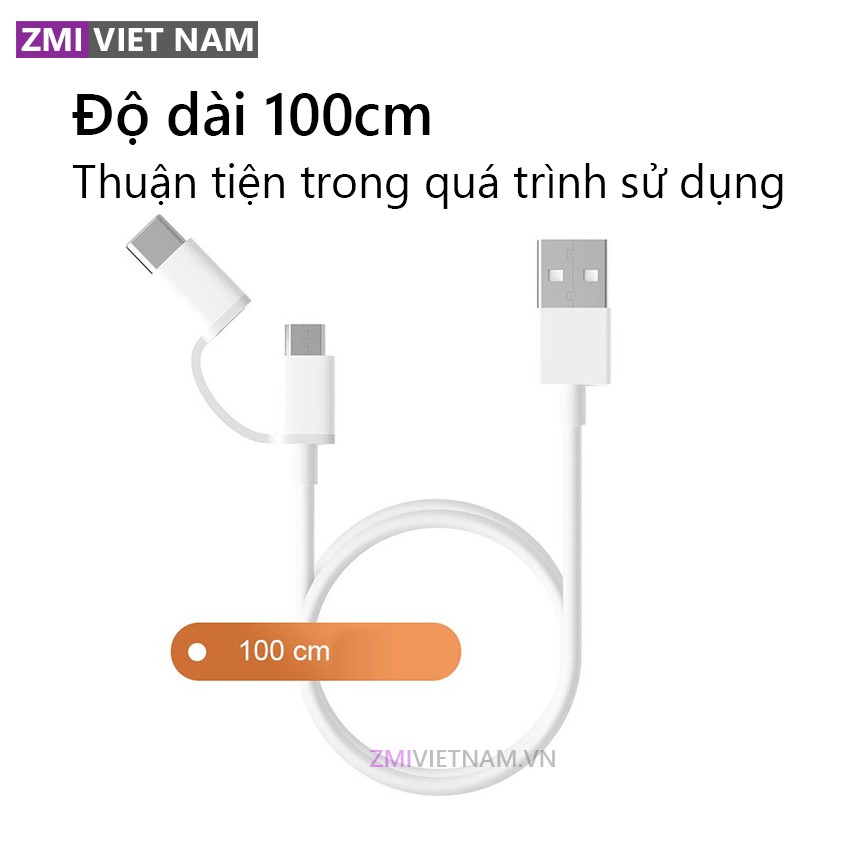 Dây Cáp 2 Trong 1 Type C và Micro USB ZMI AL501 Dài 1m | Bảo Hành 18 Tháng