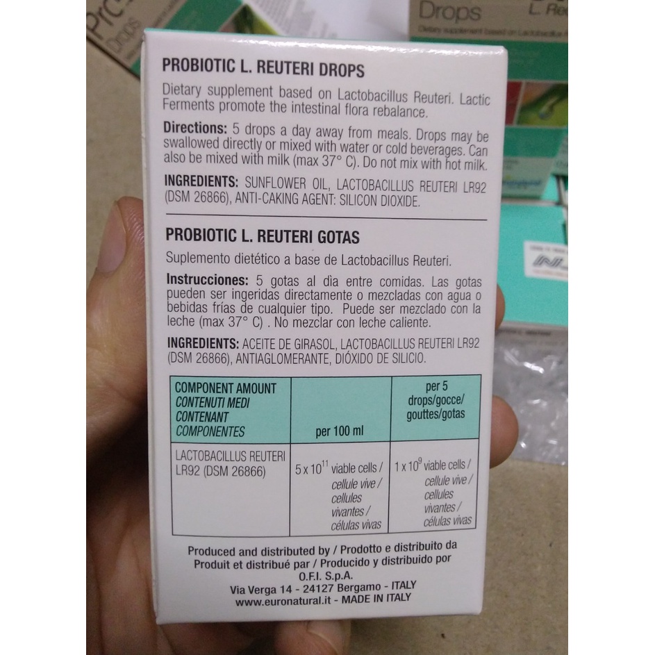 Probiotic L. Reuteri Drops- Men lợi khuẩn Lactobacillus reuteri LR92, nhập khẩu chính hãng Italy. Lọ 10ml