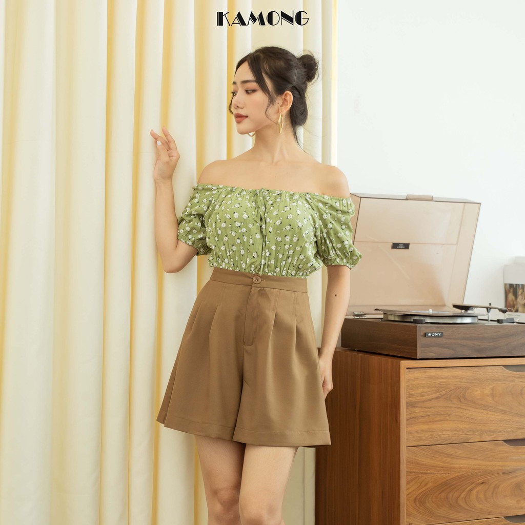 Quần short nữ cạp cao KAMONG dáng quần ống rộng đủ màu, đủ size Q003