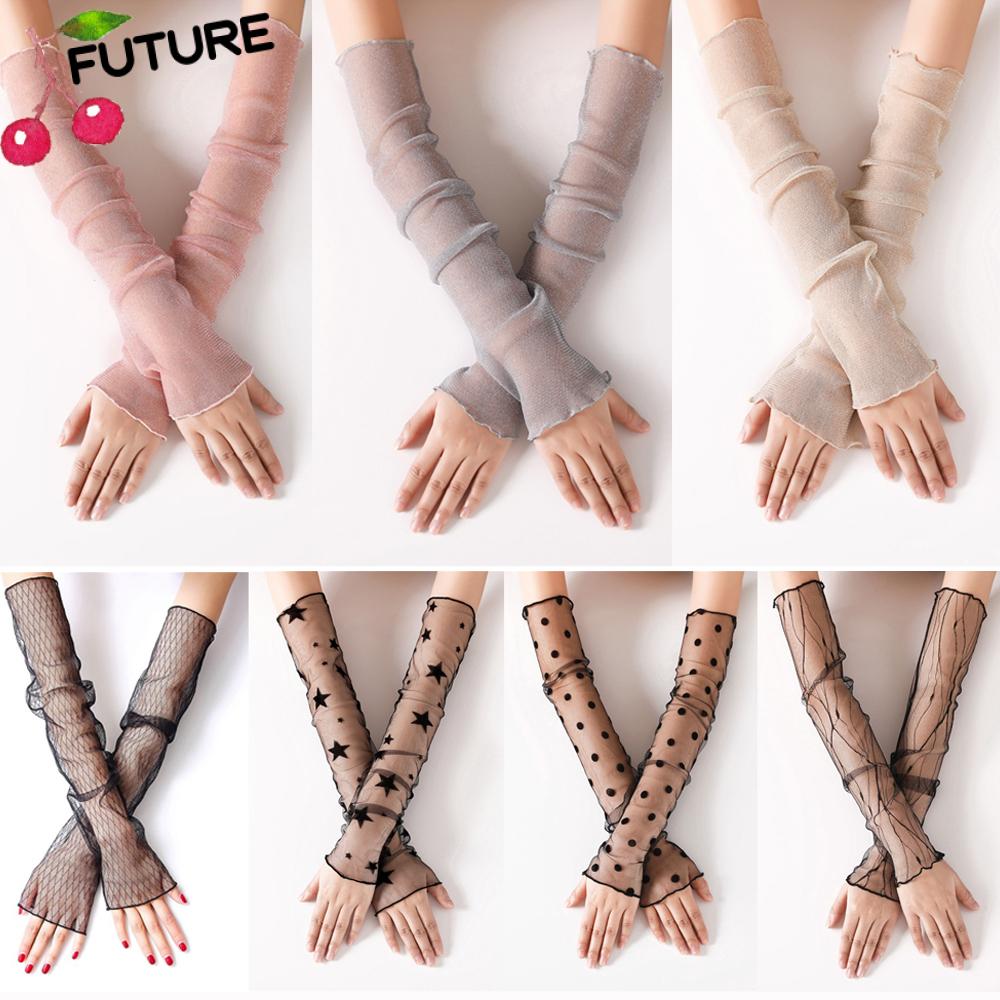 FUTURE Summer Sun Protection Sleeves Breathable Sunscreen Long-Sleeved Mesh Lace Gloves Women UV Arm Warmers Cycling Bike Thin Driving Gloves