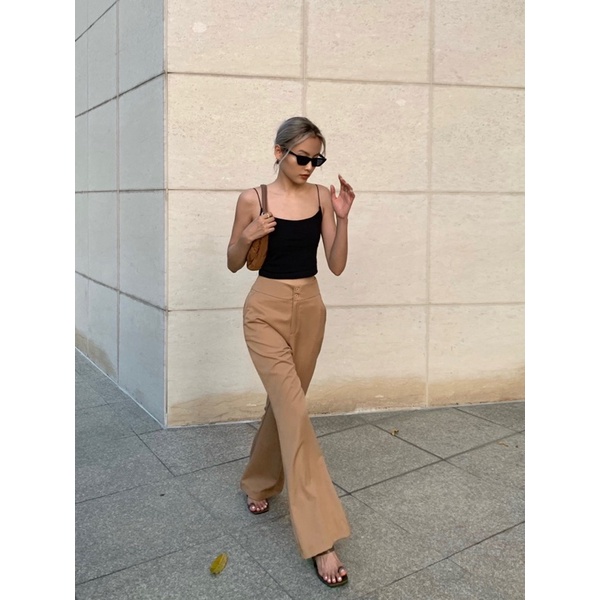 Quần tây nữ ống loe dáng dài 2 nút màu nâu cơ bản MIEU - JF08