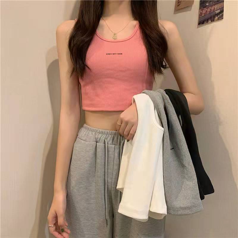 Áo Hai Dây Dệt Kim Dáng Ngắn Màu Hồng Thời Trang Quyến Rũ Cho Nữ