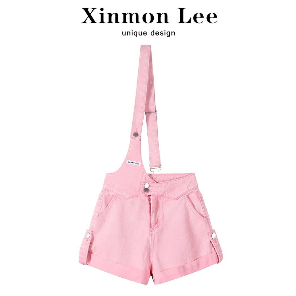 Quần Yếm Denim Ngắn Dáng Suông Màu Hồng Dễ Thương Cao Cấp Quyến Rũ Cho Nữ