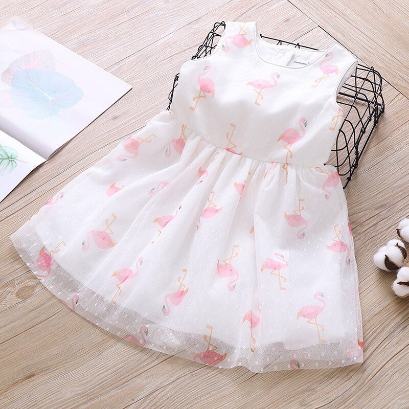 Đầm Hoạ Tiết Hồng Hạc Cho Bé Gái