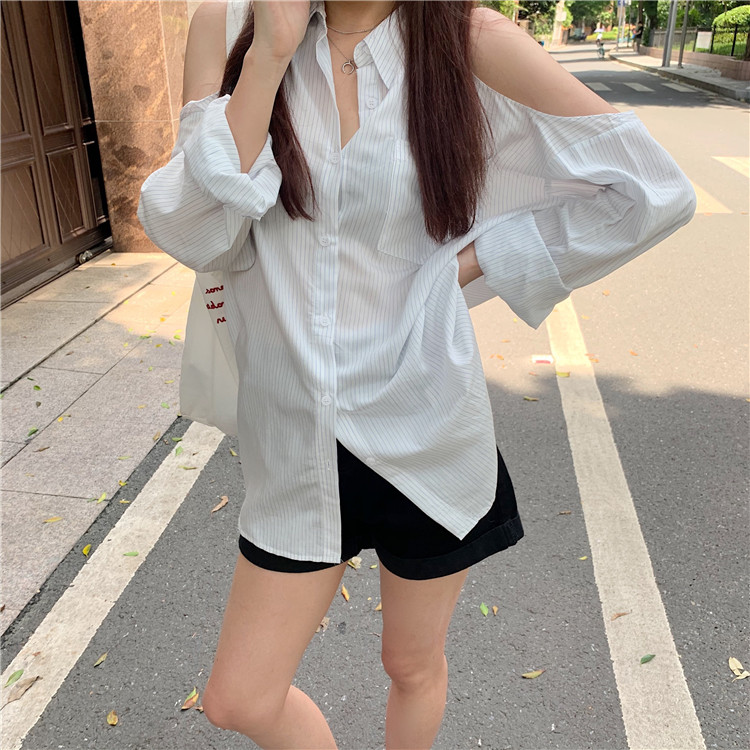 Áo Sơ Mi Nữ Tay Dài Dáng Rộng Hở Vai Phong Cách Hàn Quốc | BigBuy360 - bigbuy360.vn