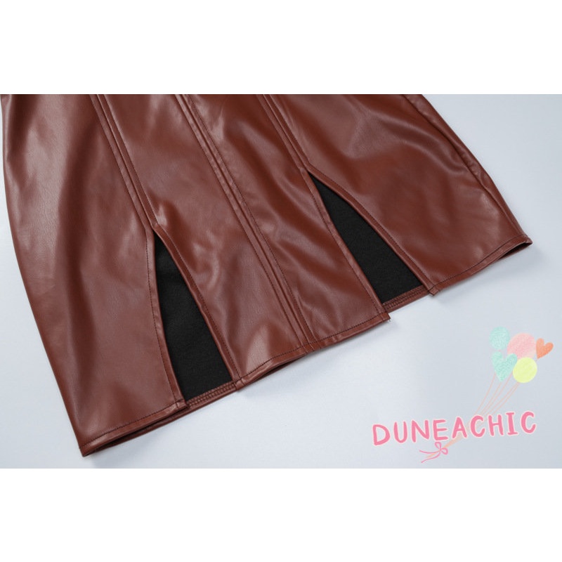 DUNEA Đầm da pu không tay hở vai gợi cảm dành cho nữ