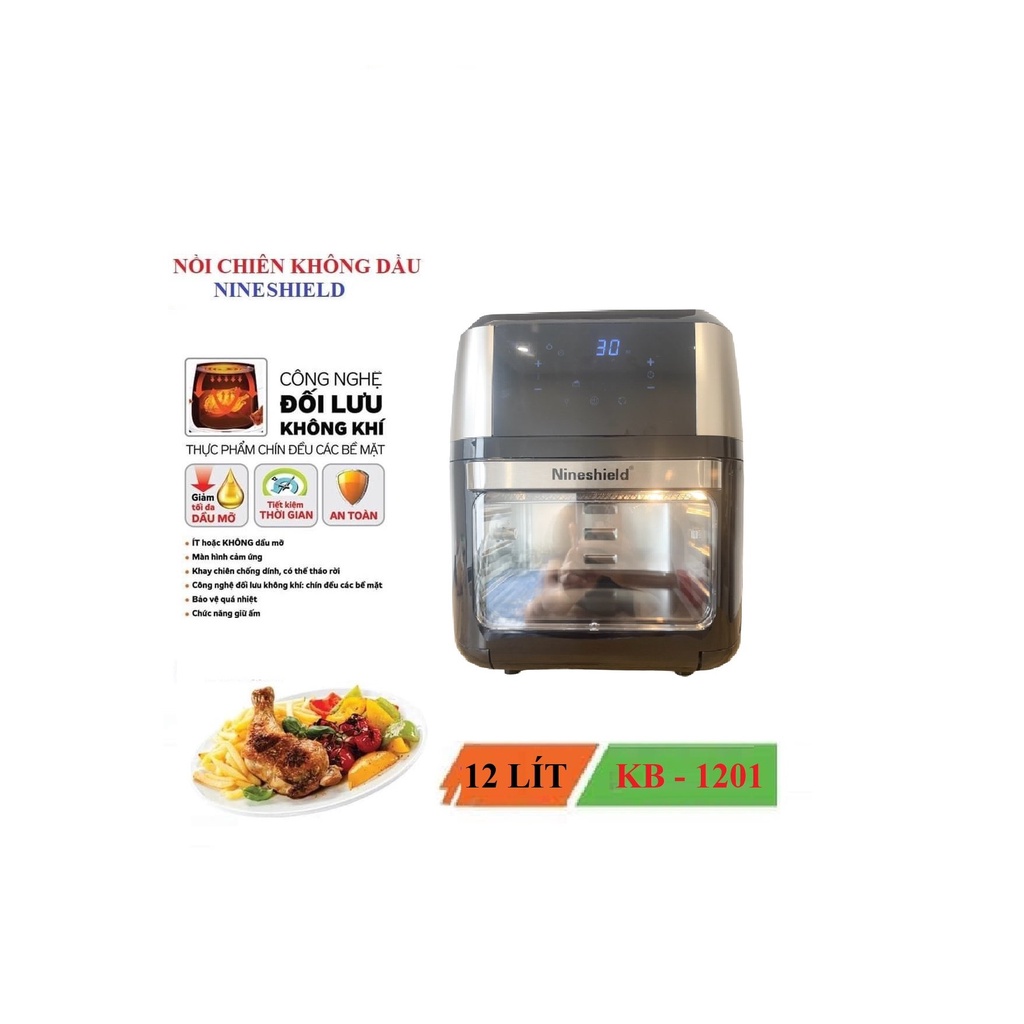 NỒI CHIÊN KHÔNG DẦU NINESHIELD 12.5L KB-1202 ĐIỆN TỬ CÔNG SUẤT 1800W