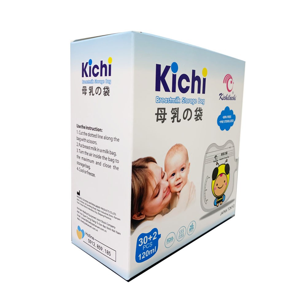 (2 Hộp) 64 túi trữ sữa 120ml không BPA, không mùi & 2 khóa zip an toàn cho Bé Kichilachi (Hình con ong dễ thương)