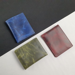 Ví nam da Pullup wax màu Xanh/Nâu độc đáo (12x10cm) - WS107