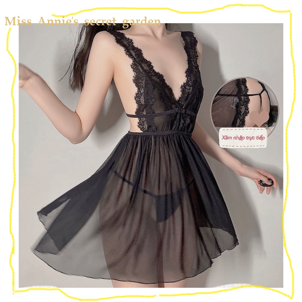 😊Đồ ngủ sexy💕Freeship💕gợi cảm Đầm ngủ cosplay nữ xuyên thấu xẻ hông Freesize 40-65kg---001