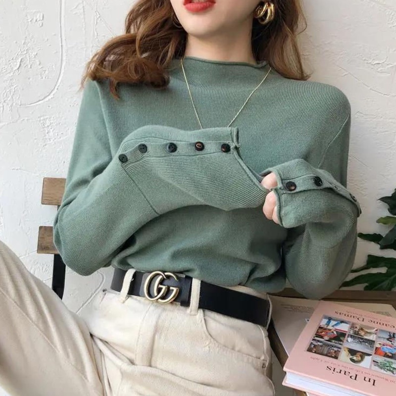 Áo Len Tay Dài Cổ Cao Thời Trang Dành Cho Nữ