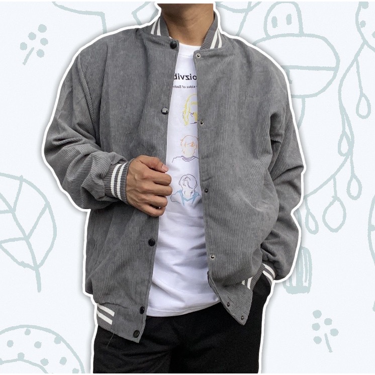 Áo khoác bomber nam nữ nhung gân lót dù form rộng khóa kéo viên sọc – Unisex 2022