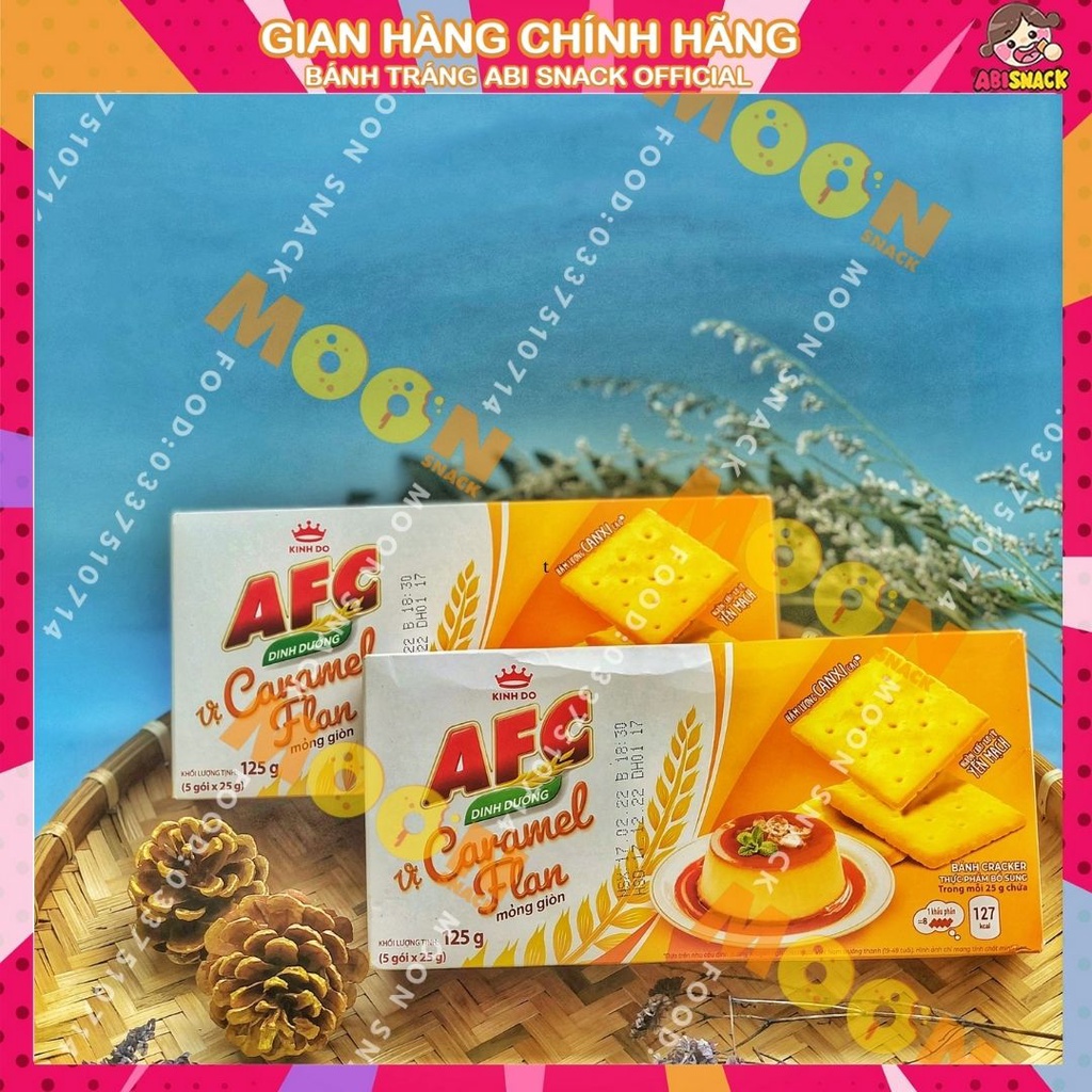 Hộp Bánh Dinh Dưỡng AFC Vị Caramel Flan mỏng giòn tan 125g vị thơm ngon và dưỡng chất tốt cho sức khỏe