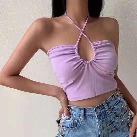 Áo Croptop Sát Nách Phối Dây Rút Thiết Kế Mới Thời Trang Mùa Hè Cho Phái Nữ