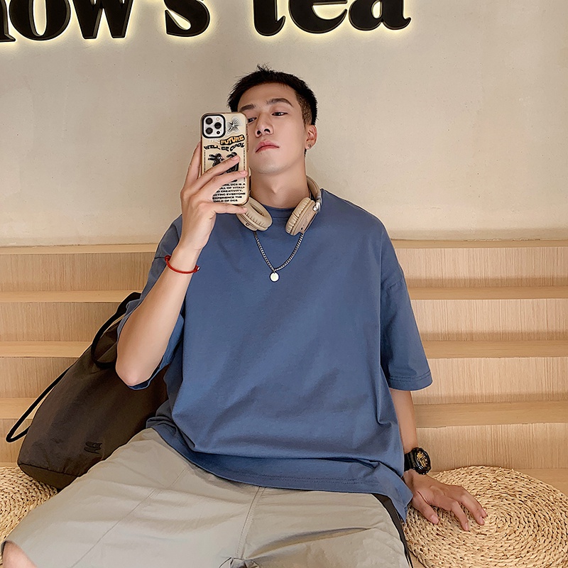 Áo Thun Tay Ngắn Cổ Tròn Dáng Rộng In Họa Tiết Đơn Giản Dễ Phối Đồ Thời Trang Hè Phong Cách Hàn Quốc Cho Nam