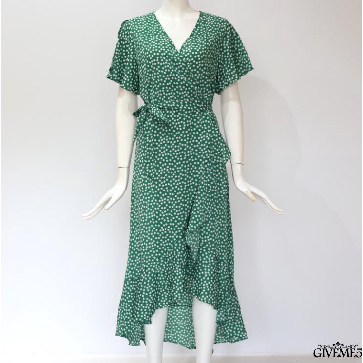 Đầm xòe tay phồng xẻ tà dún bèo phong cách trẻ trung thanh lịch dành cho nữ