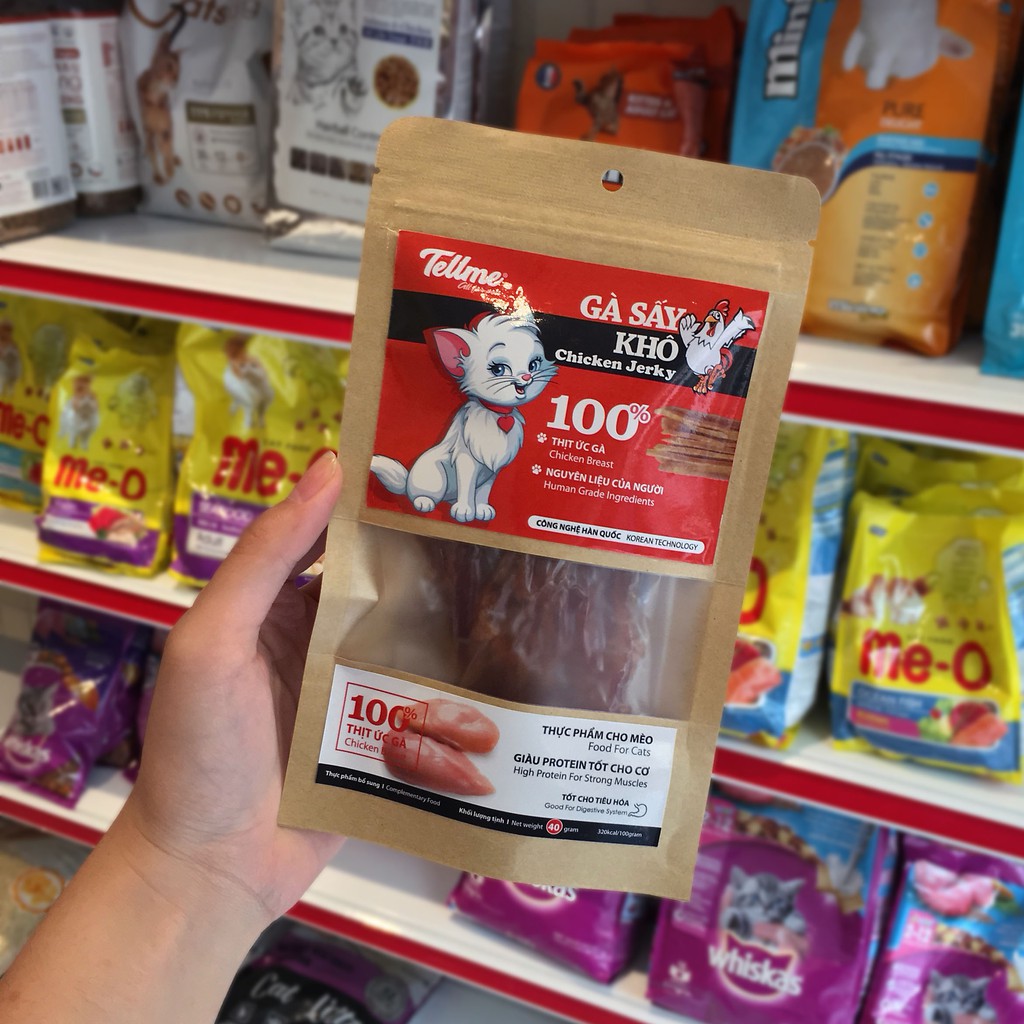 Đồ ăn vặt cho mèo Gà sấy khô Tellme 40g 100% thịt ức gà tươi - Cutepets