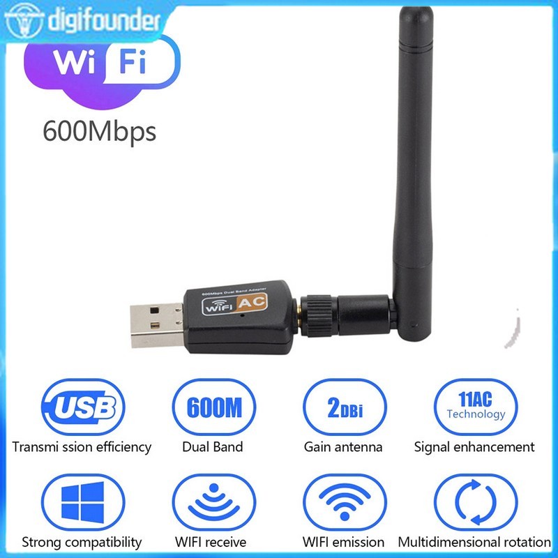 Bộ Điều Hợp Mạng Lan Không Dây 2.4/5ghz Usb Băng Tần Kép 600 Mbps