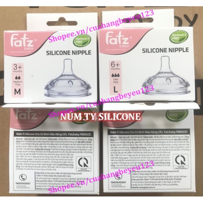 Núm ti silicone Fatzbaby Fatz thay thế cho bình sữa cổ siêu rộng [Size S - M - L]