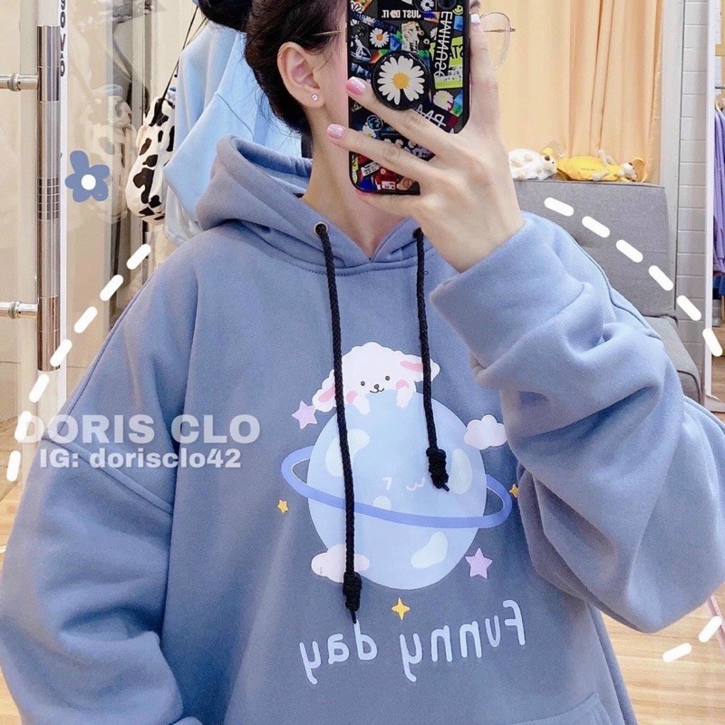 Áo Hoodie form áo tay phồng như ảnh - Áo in hình dễ thương chất in xịn