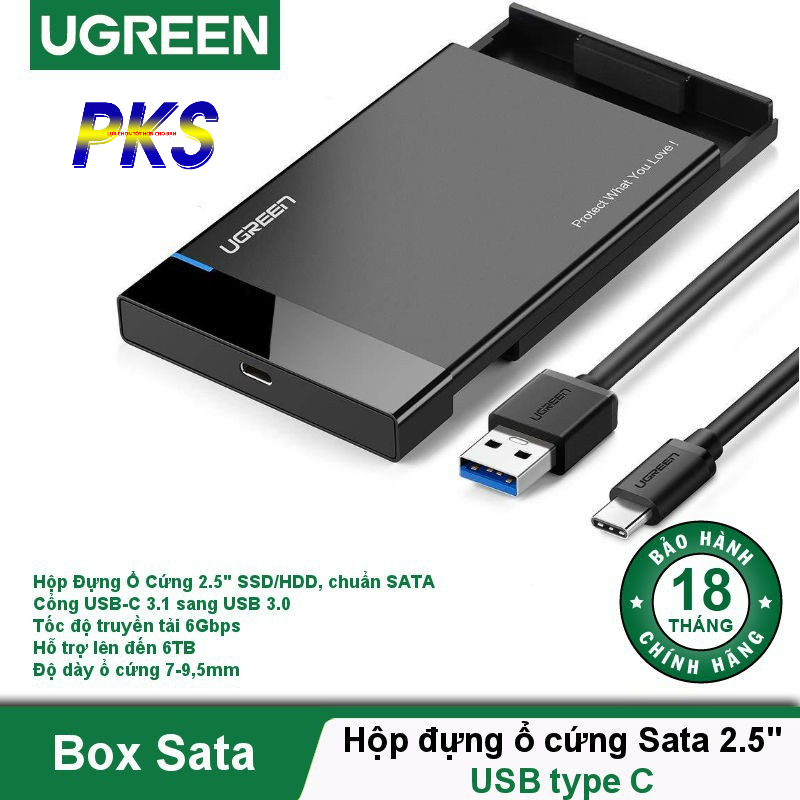 Hộp đựng ổ cứng SATA 2.5 inch USB Type C giao tiếp USB 3.0 cao cấp Ugreen 50743