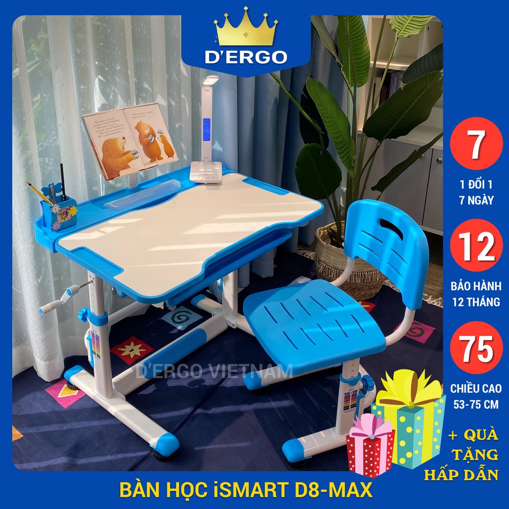 {Chính Hãng D'Ergo} Bộ bàn học chống gù, chống cận iSmart-D8