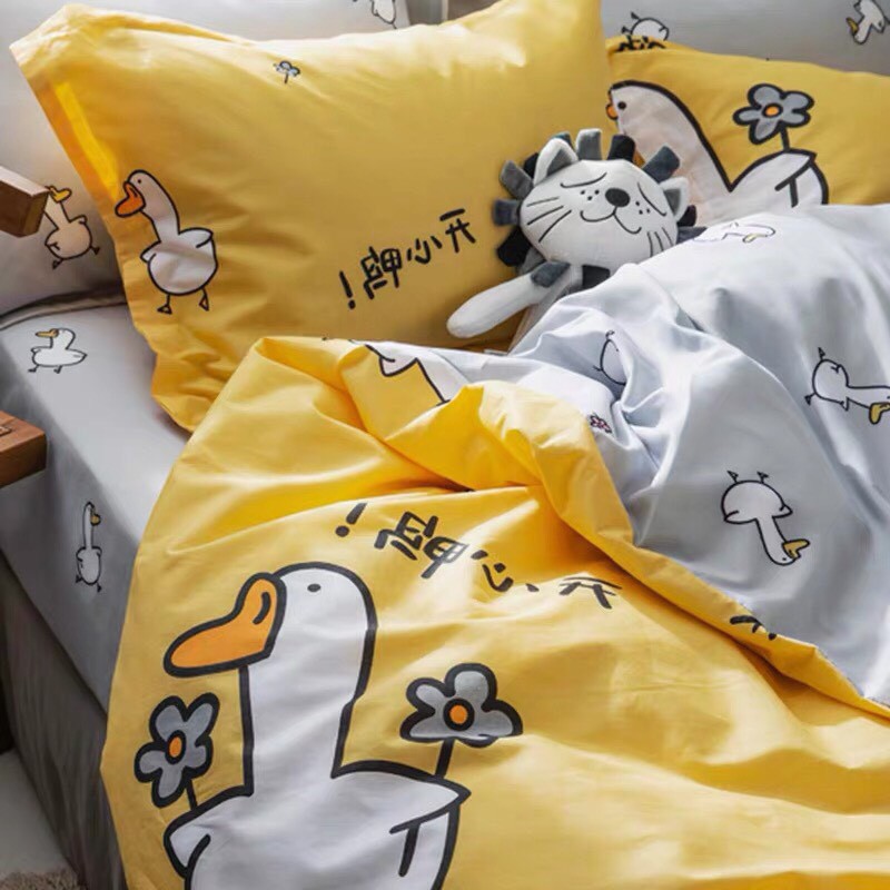 Bộ chăn ga Cotton Poly M2T bedding chăn ga Hàn Quốc họa tiết  Vịt bầu đủ size miễn phí bo chun