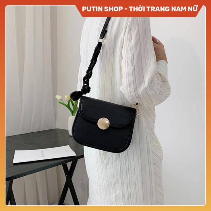 Túi đeo chéo nữ WAP HOUSE đi du lịch,  Túi xách thời trang trắng đen kem viền nâu quai tết phong cách châu âu