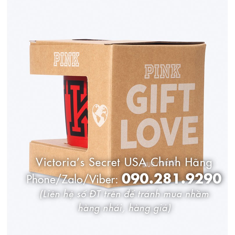 (Ceramic Mug 37) Ly sứ đỏ 500mL, in chữ Pink đen, Ly cafe 16,9oz- Hàng nhập Pink Victoria's Secret