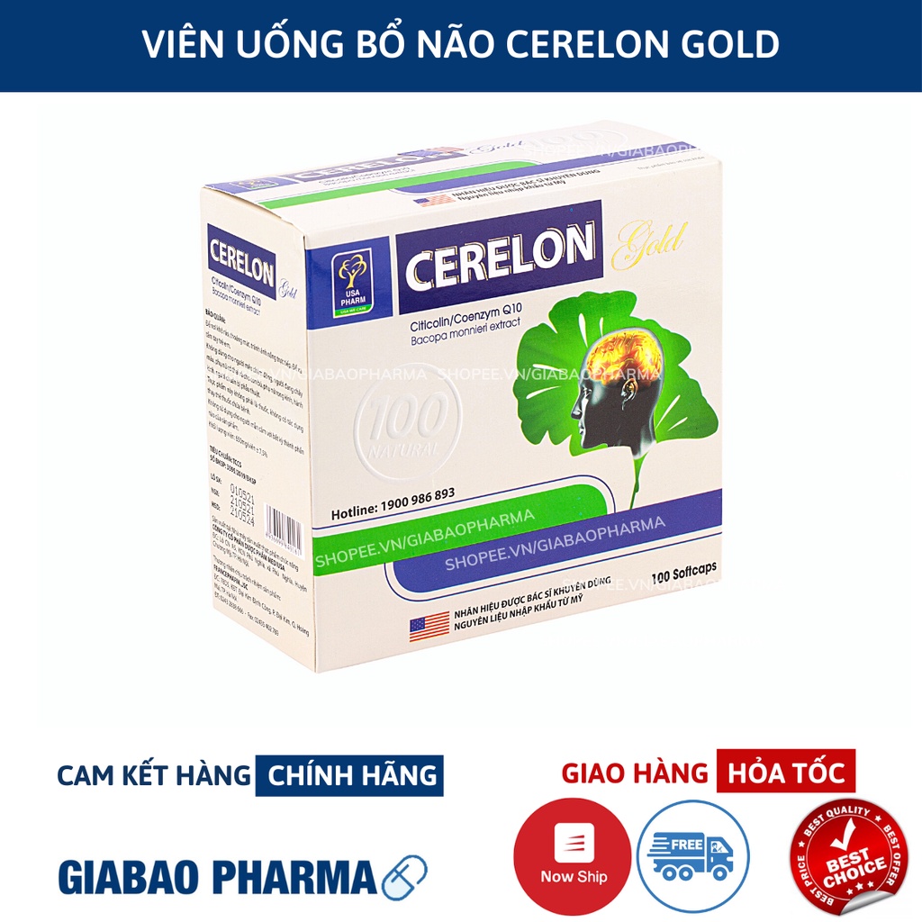 Viên bổ não Cerelon Gold Trắng - Giảm nhức đầu, hoa mắt, chóng mặt do rối loạn tiền đình - Hộp 100 viên