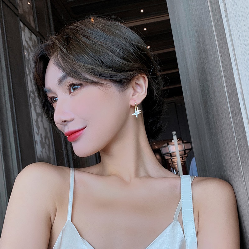 Bông Tai Mạ Bạc 925 Hình Ngôi Sao Đính Kim Cương Thời Trang Hàn Quốc