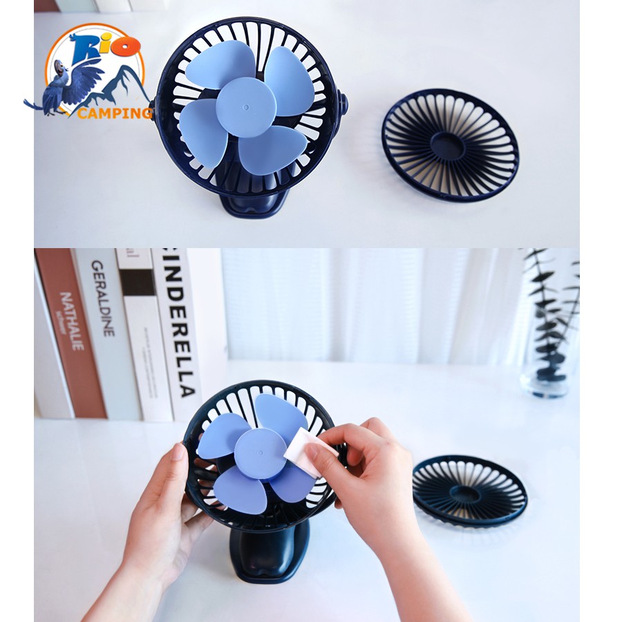 Quạt sạc Yoobao F04 mini xoay góc 720 độ, đế kẹp đa năng hoặc đặt bàn, với 4 nấc điều chỉnh gió