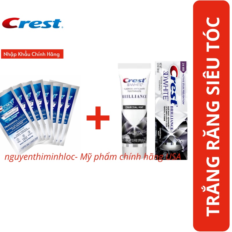 Combo trắng răng Miếng dán trắng răng Crest Professional + Kem đánh răng Crest 3D (7 ngày)