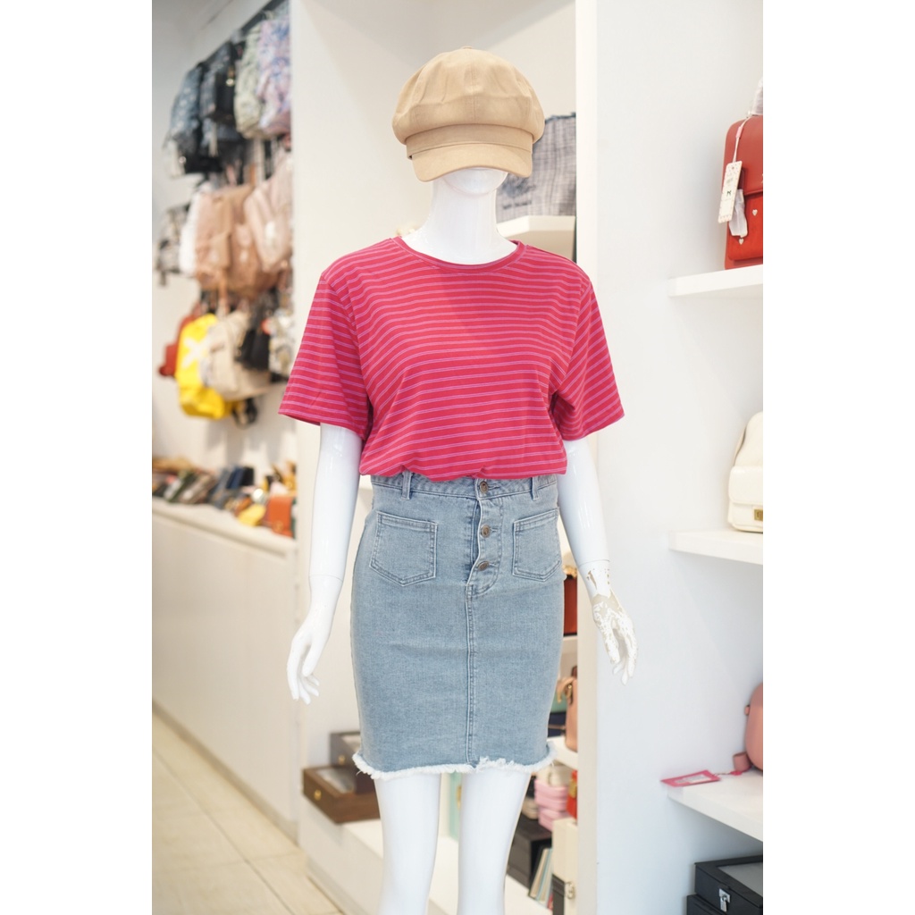 Áo Thun Sọc Cotton 144 Hồng sen đậm