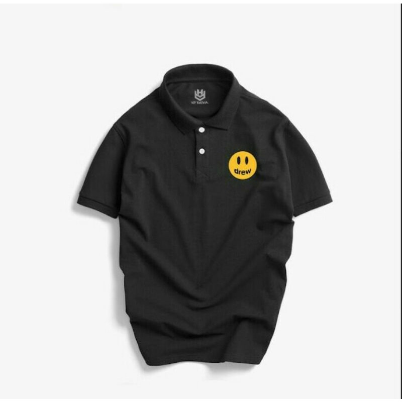 Áo thun nam nữ có cổ drew house mặt cười cao cấp, áo polo có cổ drew, áo phông unisex nam nữ mặt cười
