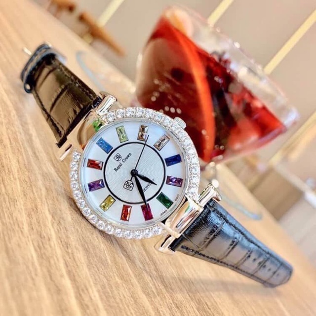 Đồng hồ nữ dây da nạm đá ngũ sắc đẹp lung linh
