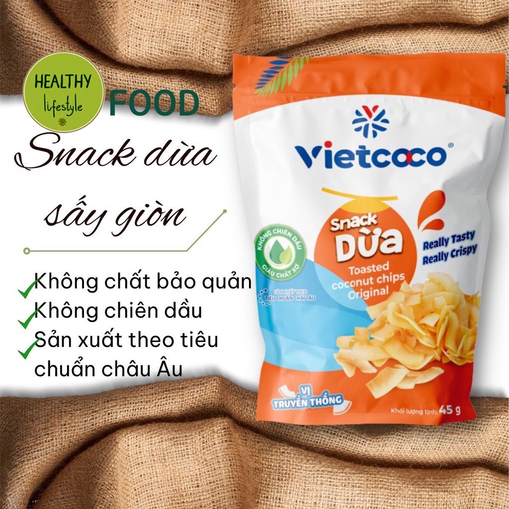 Sữa dừa hữu cơ hộp 330ml/ nước cốt dừa hữu cơ lon 400ml/ nước dừa hộp 330ml/ snack dừa khô sấy giòn gói 45g Vietcoco
