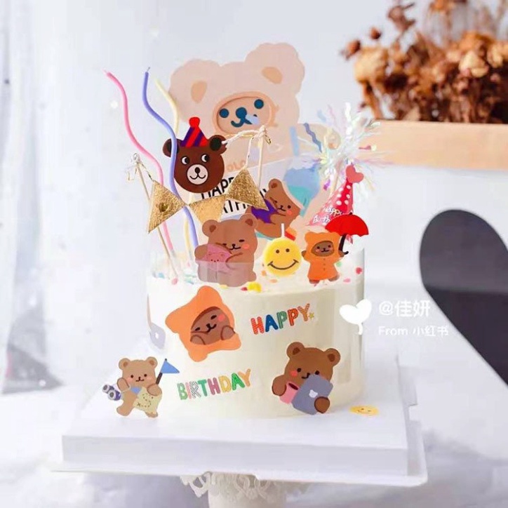 phụ kiện bánh sinh nhật [FREESHIP❤️] thiệp bé gấu dễ thương