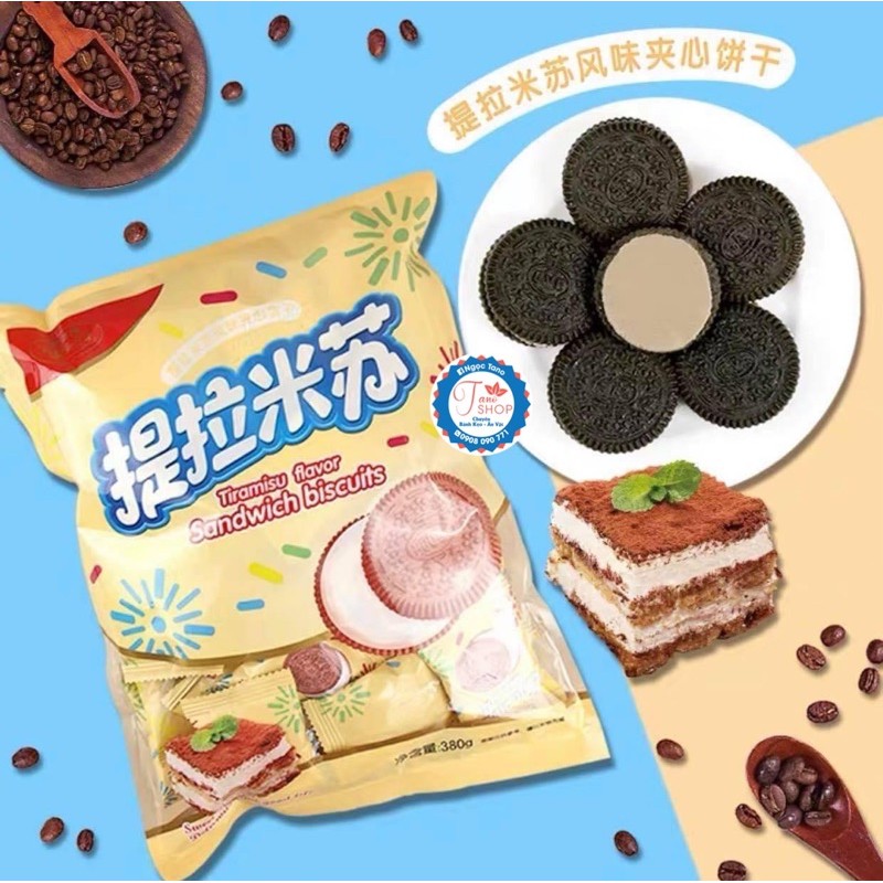 Bánh Oreo kẹp kem hoa anh đào / Tiramisu - gói 380gr