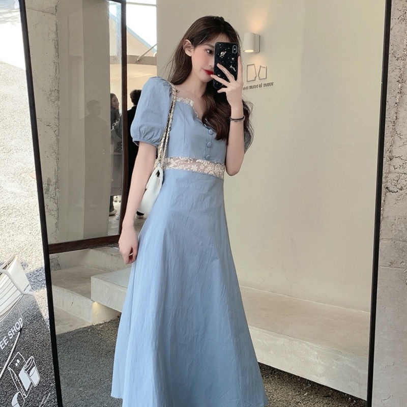 Đầm Midi Mỏng Ôm Eo Phong Cách Pháp Mùa Hè Hàng Mới Cho Nữ